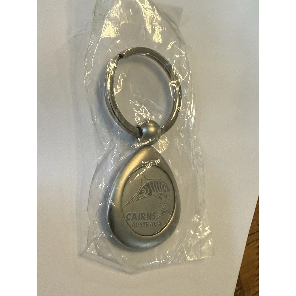 Vintage NEW Cairns Australia Silver Tone Marlin Fish - Keyring 3